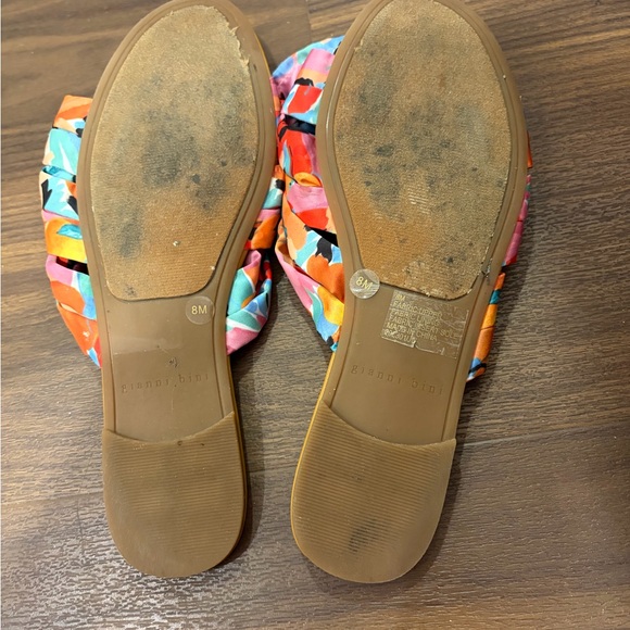 Gianni Bini -“Zereena” Multi-Color Floral Bow Flat Slide Sandals-Pink and Orange - Picture 3 of 5